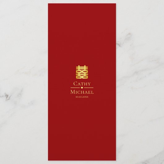 Rode florale moderne Chinese bruiloft Menu (Achterkant)