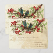 Rode Florale  vogels rond de bomen RSVP Kaartje (Voorkant / Achterkant)