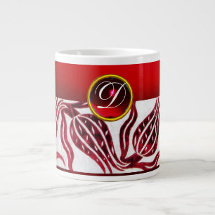 RODE FLUWELEN DAMAST TULP MONOGRAM Burgundy Wit Extra Grote Beker