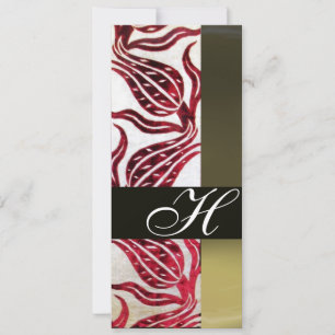 RODE FLUWELEN DAMAST TULPEN INITIALEN Burgundy Wit Kaart