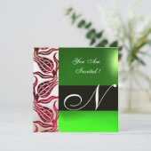 RODE FLUWELEN DAMAST TULPEN MONOGRAM Bourgondië Gr Kaart (Staand voorkant)