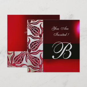 RODE FLUWELEN DAMAST TULPEN MONOGRAM Bourgondië Zi Kaart