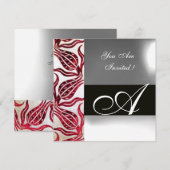 RODE FLUWELEN DAMAST TULPEN MONOGRAM Bourgondiéér Kaart (Voorkant / Achterkant)