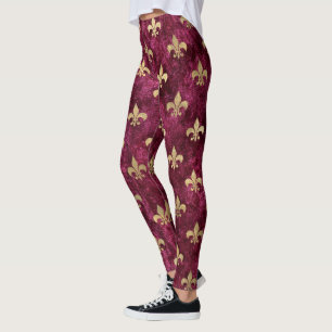 Rode Fluwelen Fleur De Lis Mardi Gras Orleans Patr Leggings