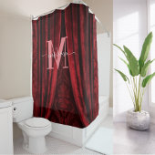 Rode Fluwelen Roze Monogram Moderne Script Bruilof Douchegordijn