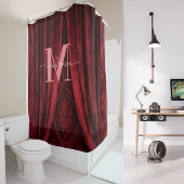 Rode Fluwelen Roze Monogram Moderne Script Bruilof Douchegordijn