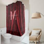 Rode Fluwelen Roze Monogram Moderne Script Bruilof Douchegordijn