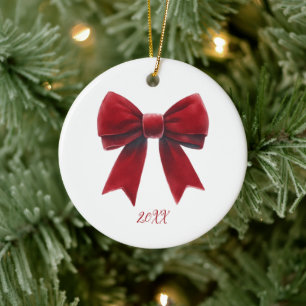 Rode Fluwelen Strik Klassieke Kerstmis Keramisch Ornament