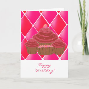 Rode fluwelen verjaardagscupcakes kaart