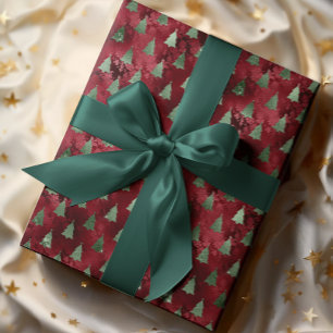 Rode Folie look glitter kerstboom glam Cadeaupapier