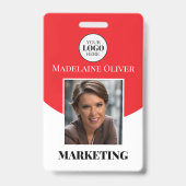 Rode Foto Logo en QR Code Naam Werknemer Badge (Front)