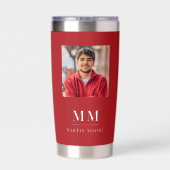 Rode foto monogram initialen naam geïsoleerde drinkbeker (Achterkant)