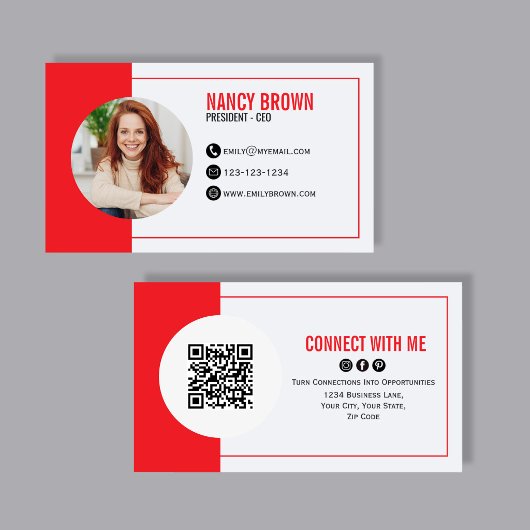 Rode Foto QR Code Maak Contact Met Mij Modern Visitekaartje