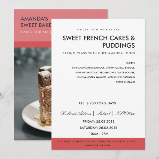 RODE FOTO-WERKSHOP MODERN PINK INVITE SJABLOON KAART (Voorkant / Achterkant)