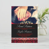 Rode Foto Zebra Print Sweet16 Verjaardag uitnodigi Kaart (Staand voorkant)