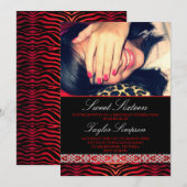 Rode Foto Zebra Print Sweet16 Verjaardag uitnodigi Kaart (Voorkant / Achterkant)