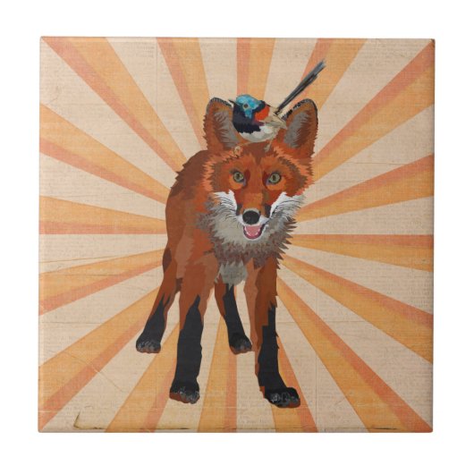 RODE FOX EN WREN Tile Tegeltje (Voorkant)