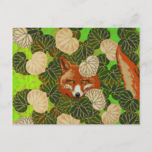 RODE FOX VAN DE GROENE LEAVES EN FOLIAGE BRIEFKAART
