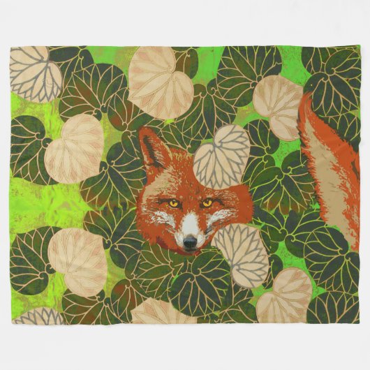 RODE FOX VAN DE GROENE LEAVES EN FOLIAGE FLEECE DEKEN (Voorkant (Horizontaal))