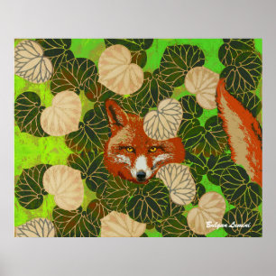 RODE FOX VAN DE GROENE LEAVES EN FOLIAGE POSTER