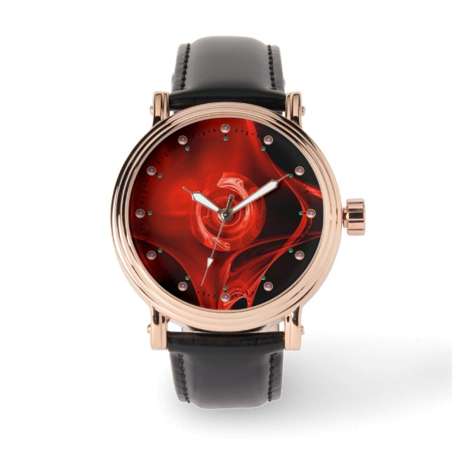 RODE FRACTALE ROOS HORLOGE (Voorkant)