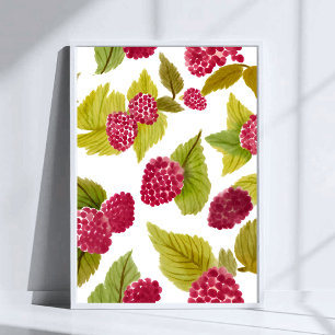Rode frambozen aquarel fruit geschilderd poster
