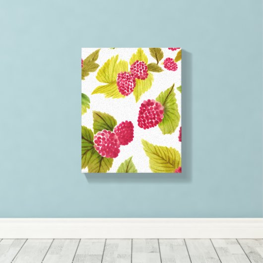 Rode frambozen Waterverf Fruit Modern Canvas Afdruk (Insitu (Houten vloer))