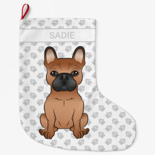 Rode Franse Bulldog / Franse Cartoonhond & Naam Grote Kerstsok