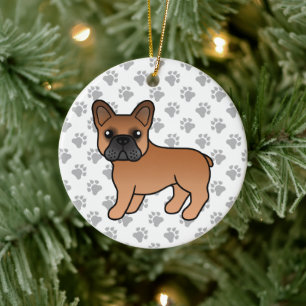 Rode Franse Bulldog Schattige Cartoon Hond Keramisch Ornament