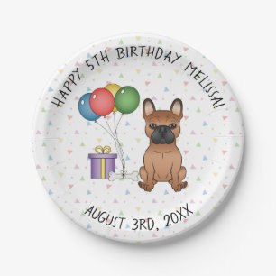 Rode Franse Bulldog Schattige Cartoon Hond Verjaar Papieren Bordje