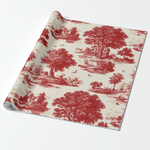 Rode Franse Toile Platteland Pastoraal Patroon Cadeaupapier