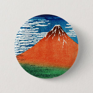 Rode Fuji tekening Kanagawa Hokusai Ronde Button 5,7 Cm