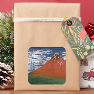 Rode Fuji, vulkaan Aka Fujiyama Katsushika Hokusai Vierkante Sticker