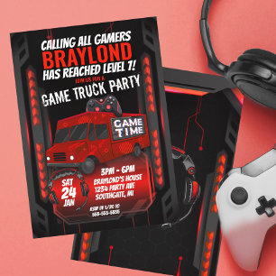 Rode Game Truck Verjaardagsfeest Uitnodiging