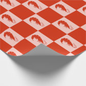 Rode Garnaal Schachbrett Patroon Zeevoedsel Eten Cadeaupapier (Hoek)