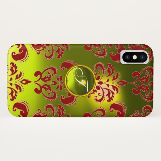 RODE GEEL DAMASKMONOGRAM Case-Mate iPhone CASE (Achterkant (horizontaal))