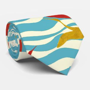 RODE GEEL VLIEGTUIGEN OP WITTE BLAUWE ZEE WAVES STROPDAS