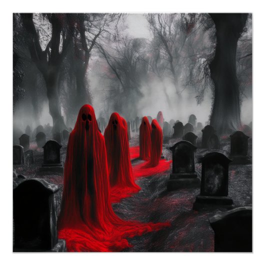 Rode geesten verzamelen zich op het kerkhof perfect poster (Voorkant)
