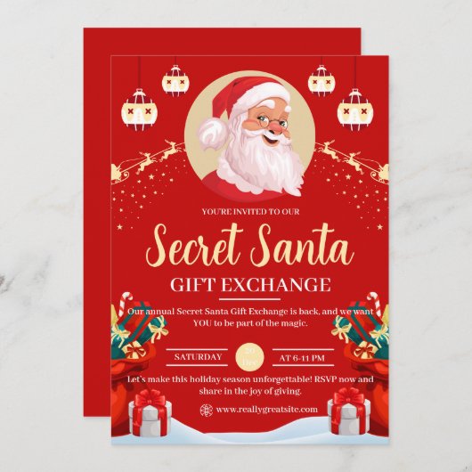 Rode Geïllustreerde Secret Santa Cadeau Uitwisseli Kaart (Voorkant / Achterkant)