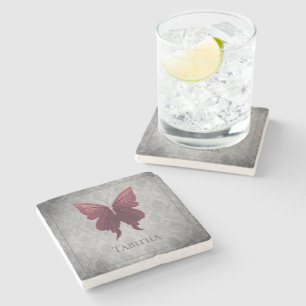 Rode gejuwelde vlinder stenen onderzetter