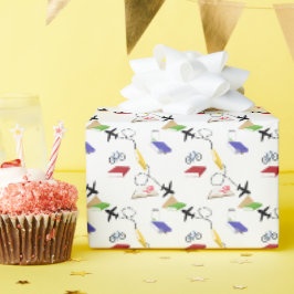 Rode Gele Blauwe Vliegtuig Fiets Cadeaupapier