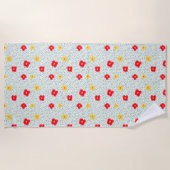 Rode gele bloemen groene blauwe cirkel polka dot strandlaken (Voorkant)