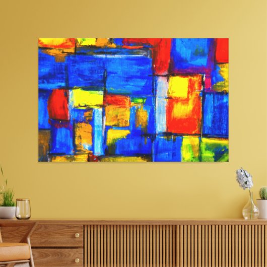 Rode, gele en blauwe Abstracte wandkunst Canvas Afdruk (Insitu (Woonkamer))