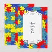 Rode, gele en blauwe autisme Puzzle Invitation Kaart (Voorkant / Achterkant)