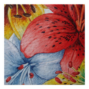 rode gele en blauwe lippenbloemcontemporie perfect poster