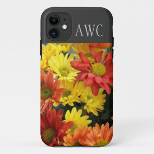 rode, gele en oranje melkbloemen, monogram iPhone 11 hoesje