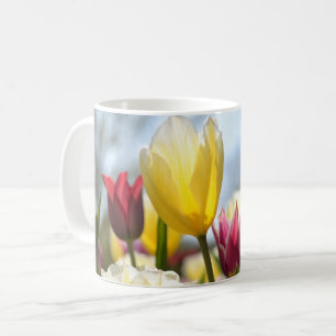 Rode, gele en roze Tulpen in de zon Koffiemok