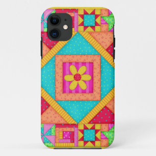 Rode gele kleurrijke patchwork Quilt Art iPhone 11 Hoesje