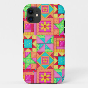 Rode gele kleurrijke patchwork Quilt Art iPhone 11 Hoesje