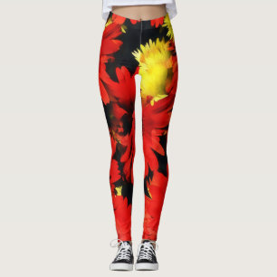 Rode Gele Mum Bloemen Art Leggings